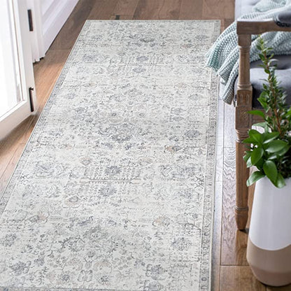 Jinchan Vintage Distressed Floral Gray Foldable Area Rug