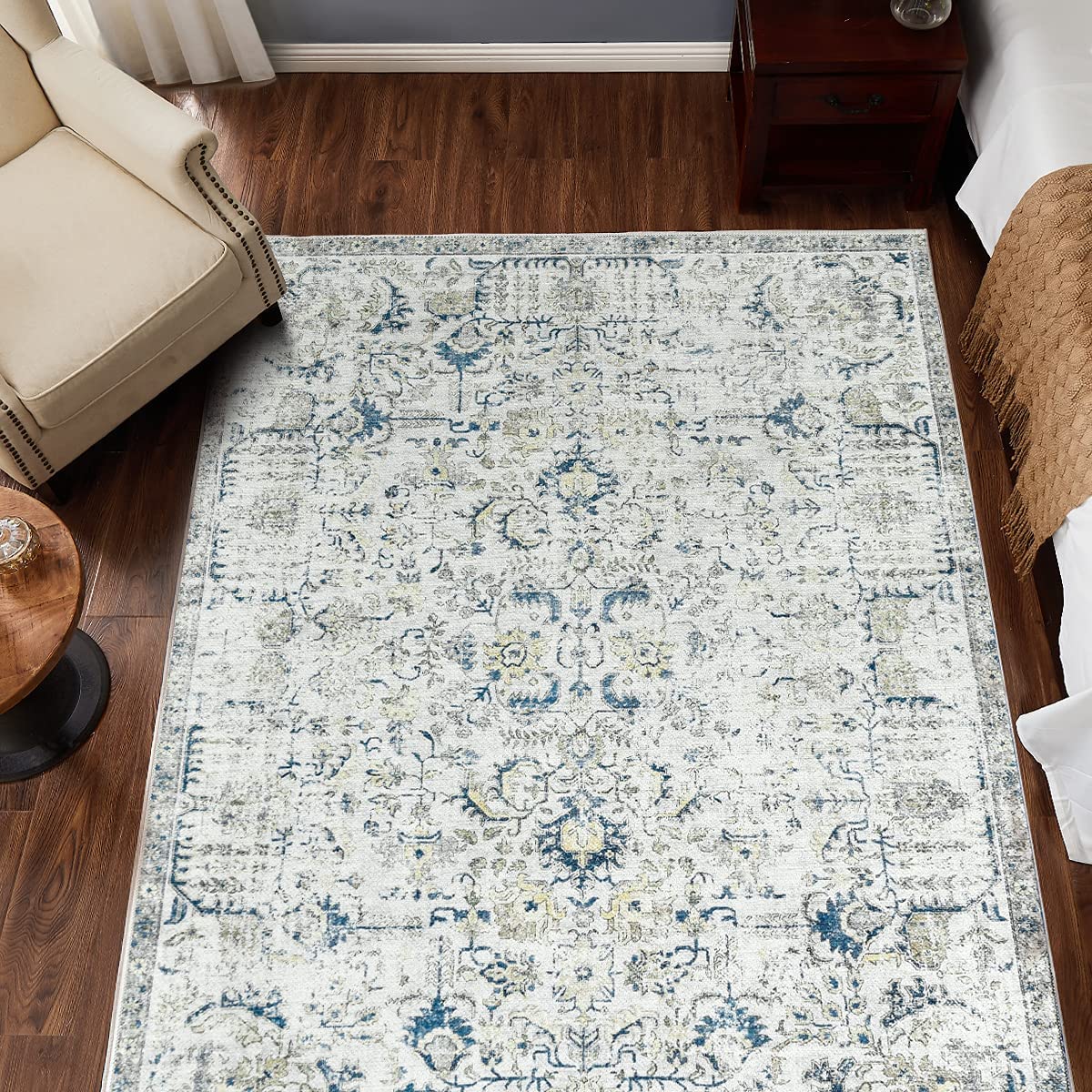 Jinchan Floral Distressed Vintage Persian Grey Foldable Area Rug