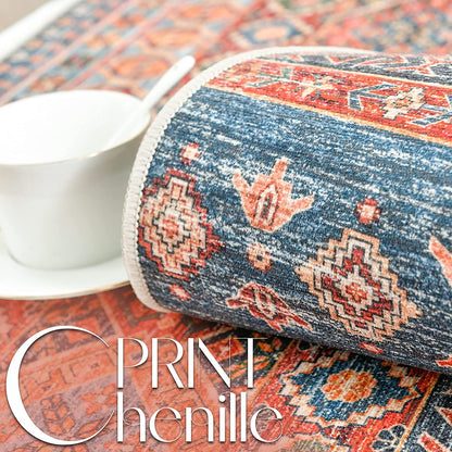 Jinchan Retro Vintage Oriental Red Blue Foldable Area Rug