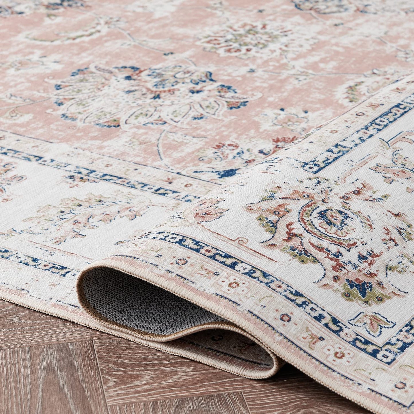 Pink Distressed Vintage Persian Foldable Area Rug