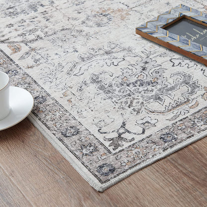 Jinchan Vintage Distressed Floral Gray Foldable Area Rug
