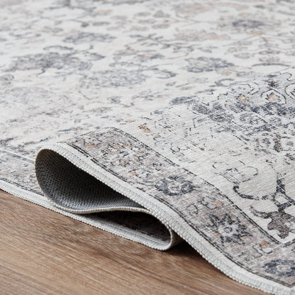 Jinchan Vintage Distressed Floral Gray Foldable Area Rug