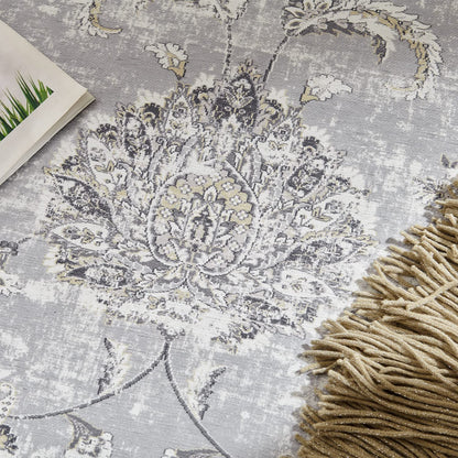 Jinchan Retro Vintage Persian Floral Foldable Grey Area Rug