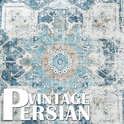 Vintage Persian Medallion Distressed Blue Area Rug Vintage Area Rugs JINCHAN Rugs 