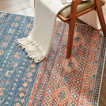 Jinchan Retro Vintage Oriental Red Blue Foldable Area Rug