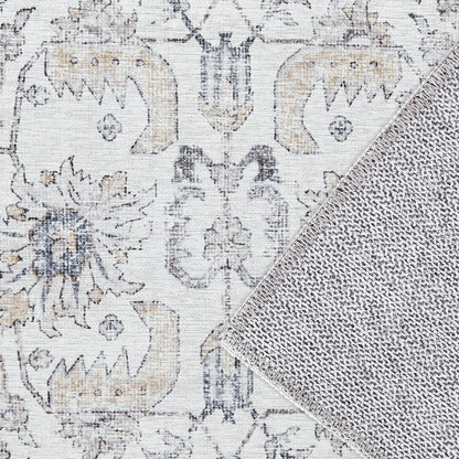 Jinchan Vintage Distressed Floral Gray Foldable Area Rug