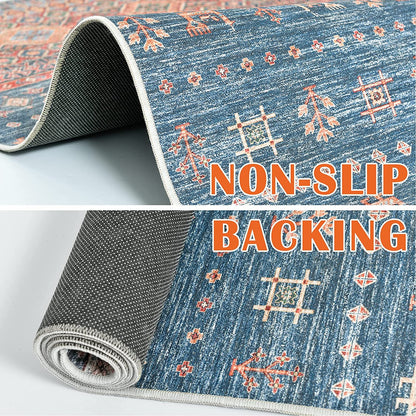 Jinchan Retro Vintage Oriental Red Blue Foldable Area Rug