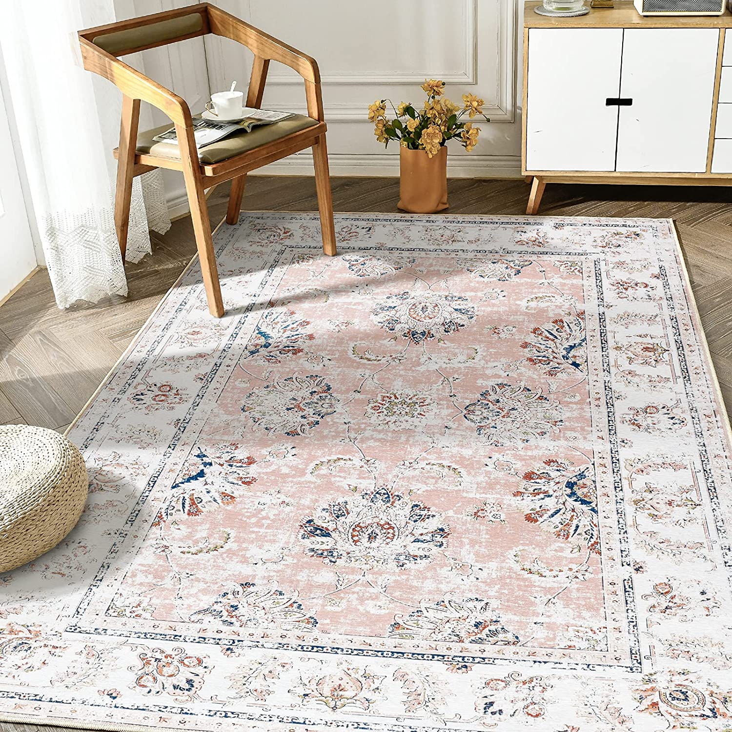 Pink Distressed Vintage Persian Foldable Area Rug