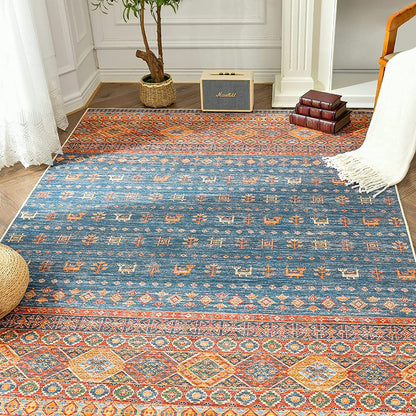 Jinchan Retro Vintage Oriental Red Blue Foldable Area Rug