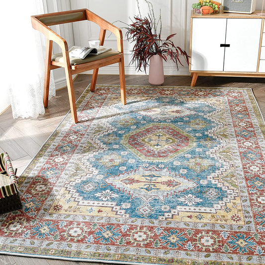 Vintage Persian Geometric Dark Red Area Rug