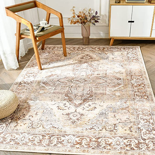 Jinchan Vintage Retro Persian Taupe Flodable Area Rug