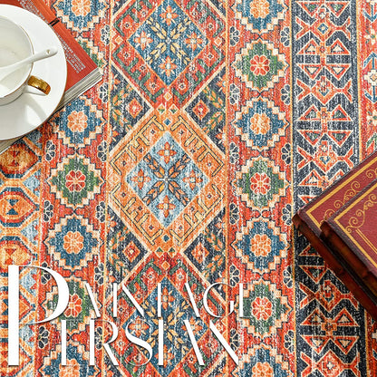 Jinchan Retro Vintage Oriental Red Blue Foldable Area Rug