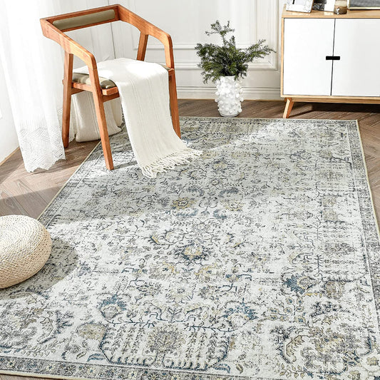 Jinchan Floral Distressed Vintage Persian Grey Foldable Area Rug