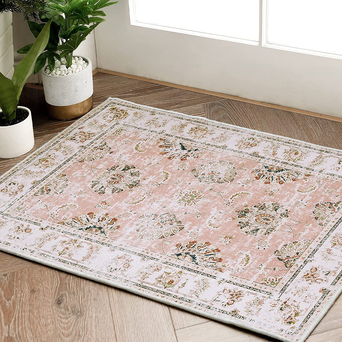 Pink Distressed Vintage Persian Foldable Area Rug