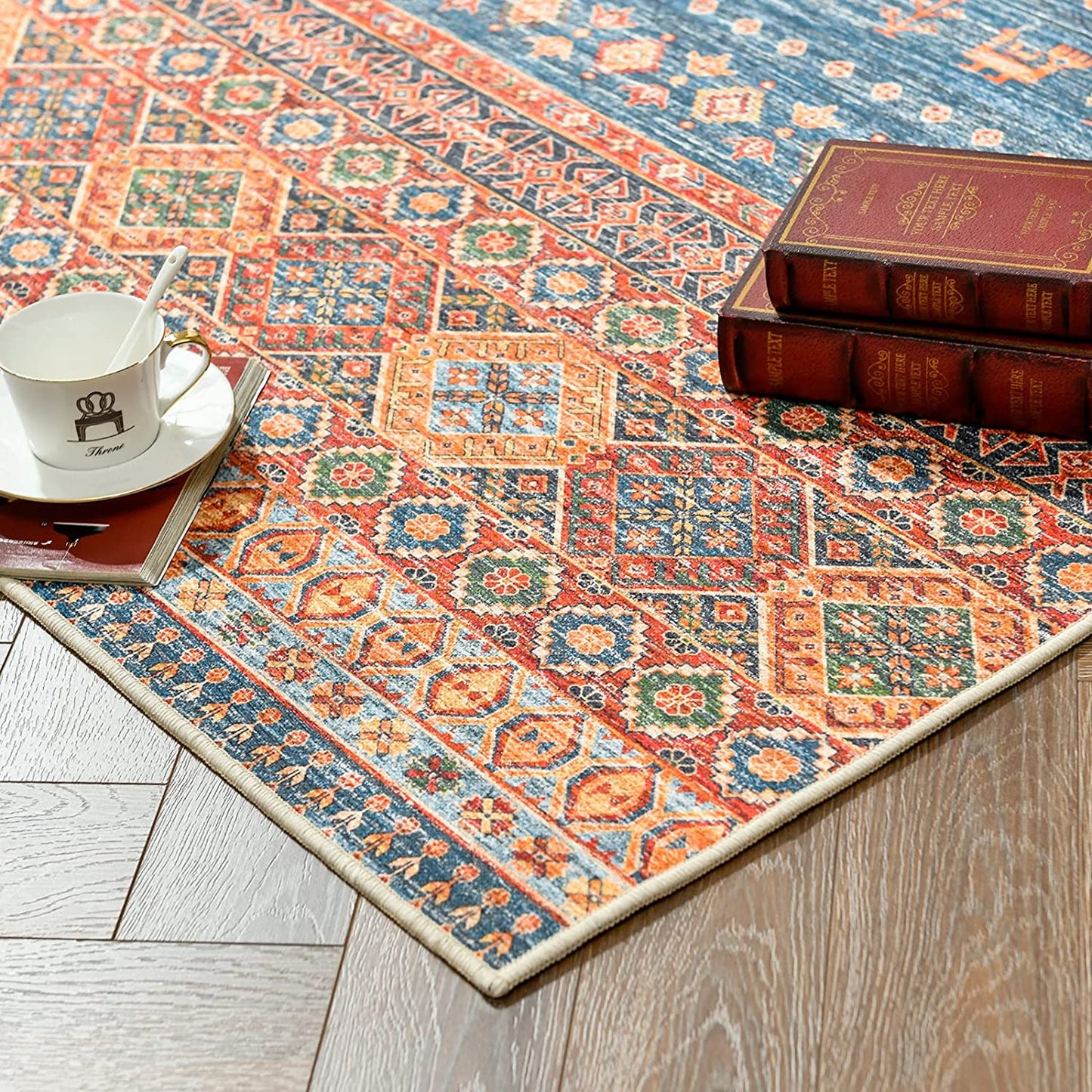 Jinchan Retro Vintage Oriental Red Blue Foldable Area Rug