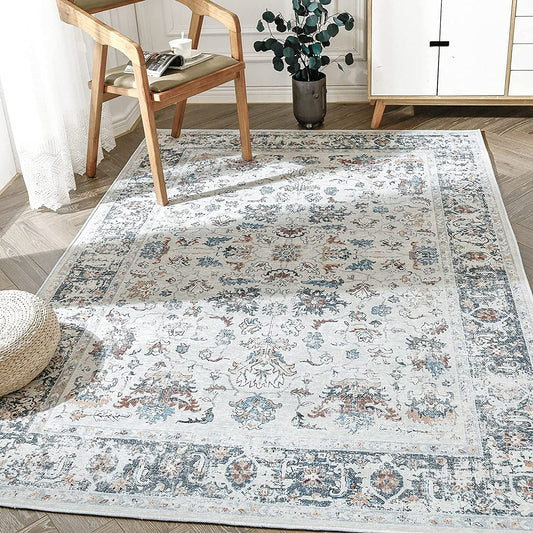 Jinchan Floral Distressed Vintage Persian Grey Foldable Area Rug