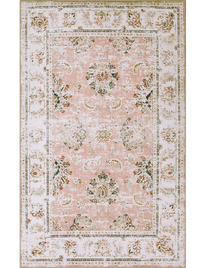 Jinchan Retro Vintage Persian Floral Foldable Pink Area Rug